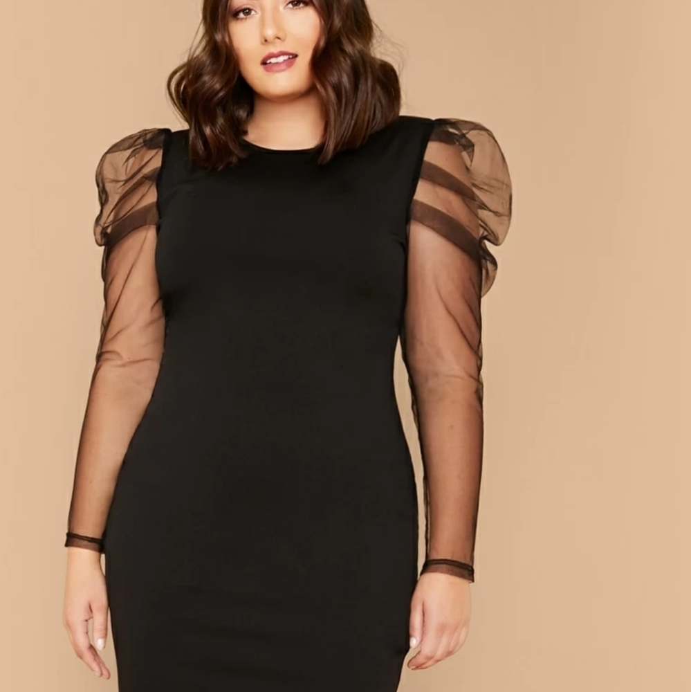 SHEIN Plus Sheer Gigot Sleeve Dress